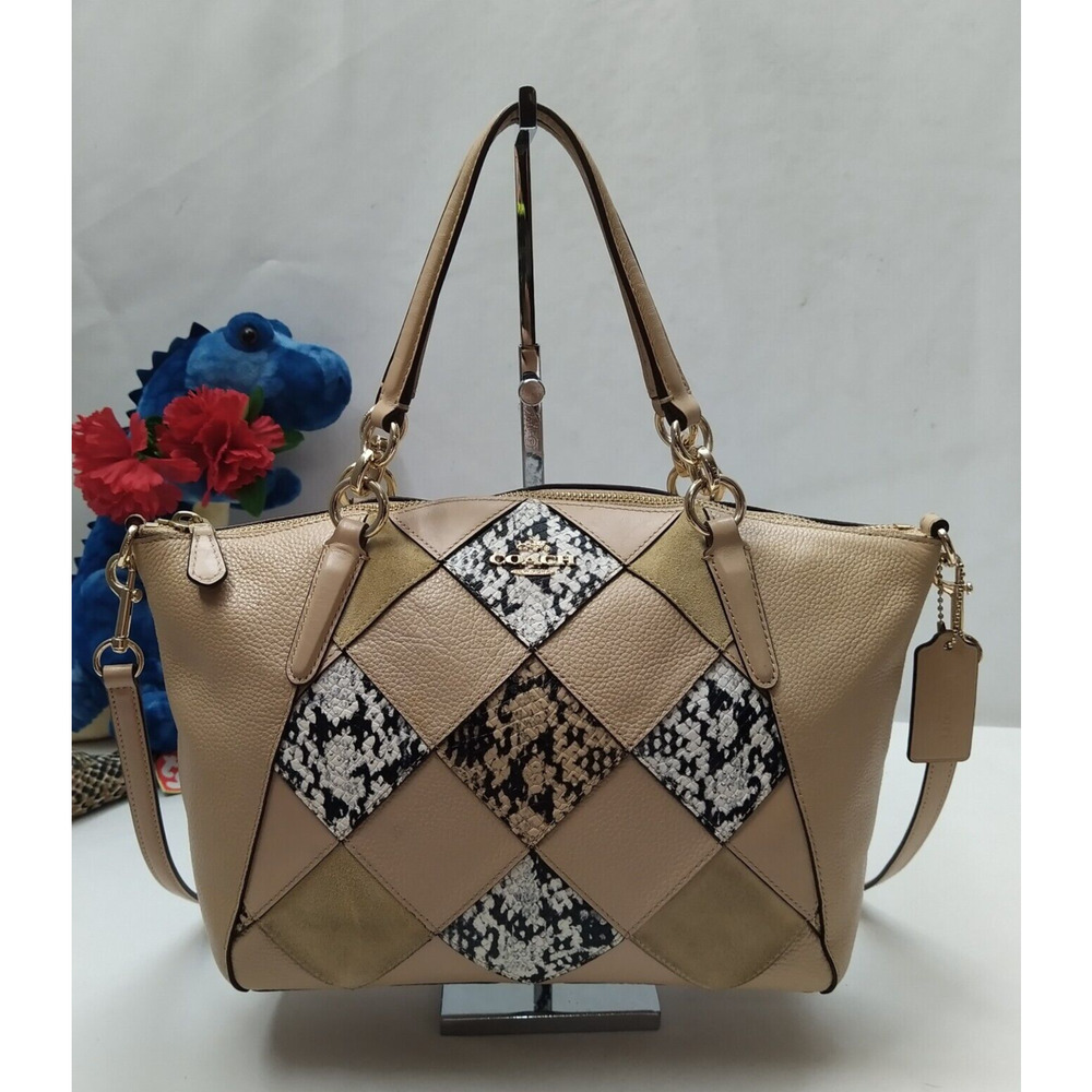Coach Kelsey Multicolor Leather Patchwork Snakeskin Detail Zipper Satchel Bag